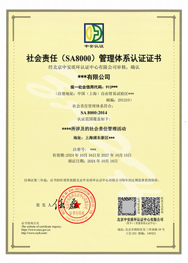 SA8000社会责任管理体系认证